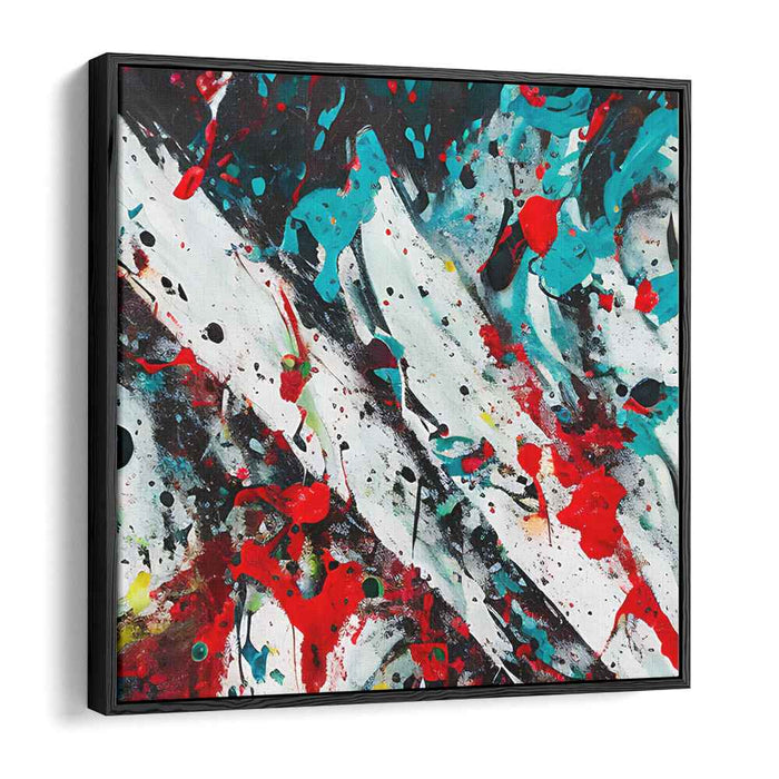 Vivid Emotion Spills: Abstract Expressionist Red and Turquoise Canvas Art Print