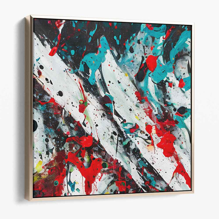 Vivid Emotion Spills: Abstract Expressionist Red and Turquoise Canvas Art Print