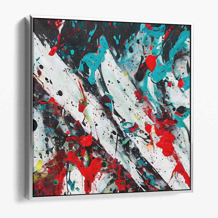Vivid Emotion Spills: Abstract Expressionist Red and Turquoise Canvas Art Print