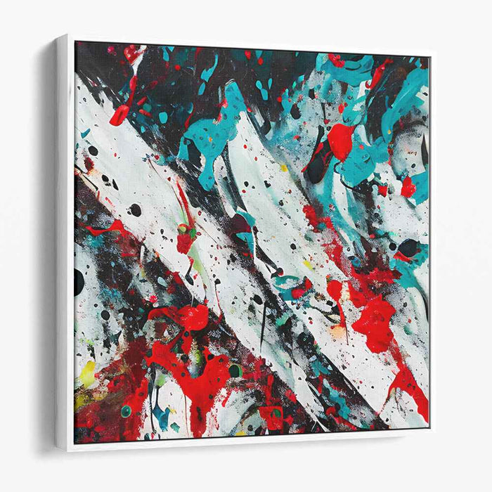 Vivid Emotion Spills: Abstract Expressionist Red and Turquoise Canvas Art Print