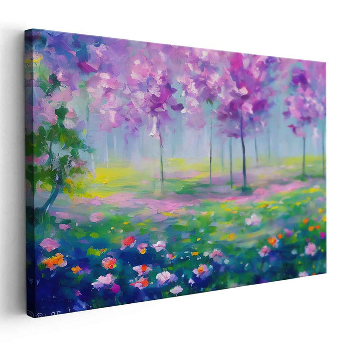 Serenade of Whispering Blossoms: Impressionist Forest in Bloom Canvas Art