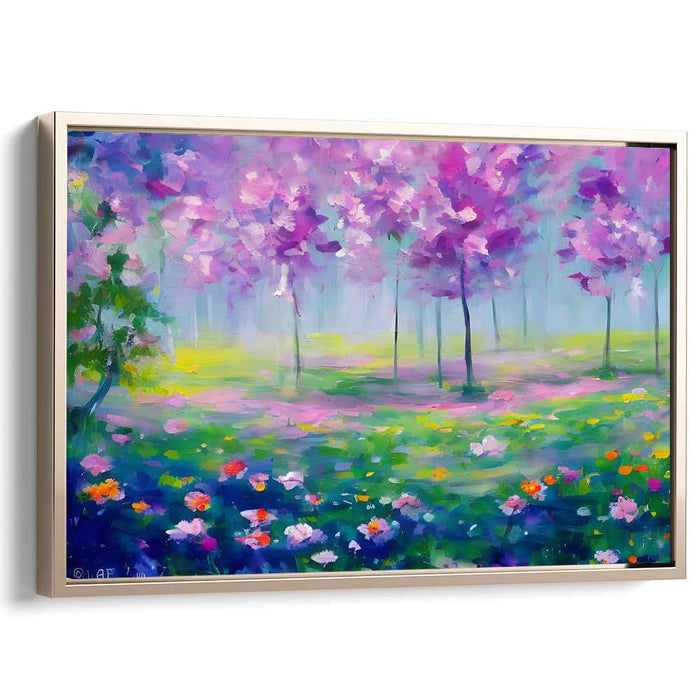 Serenade of Whispering Blossoms: Impressionist Forest in Bloom Canvas Art