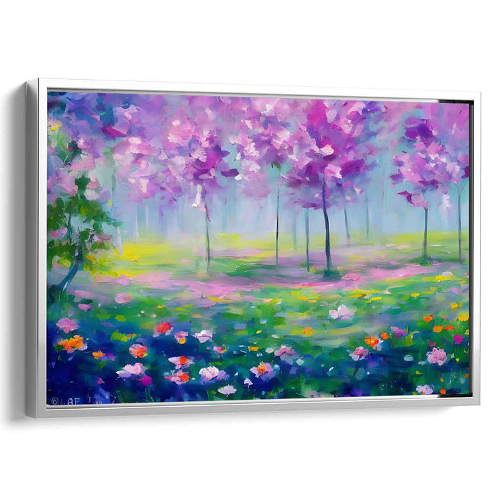 Serenade of Whispering Blossoms: Impressionist Forest in Bloom Canvas Art