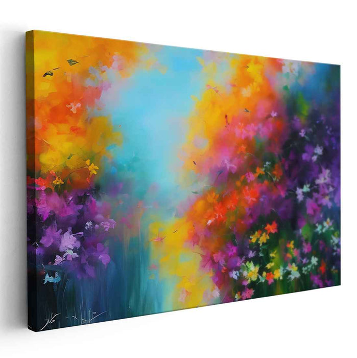 Vibrant Garden Dream: Abstract Floral Explosion Canvas Art Print