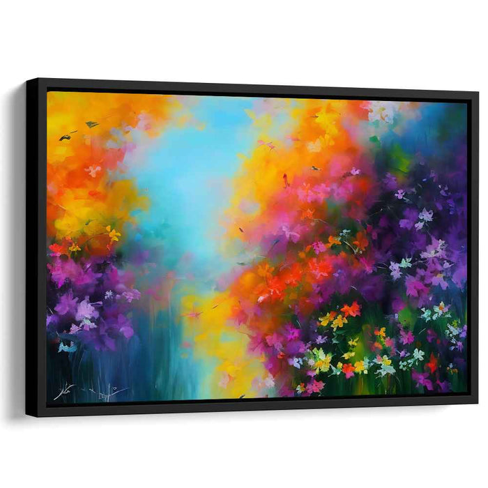 Vibrant Garden Dream: Abstract Floral Explosion Canvas Art Print