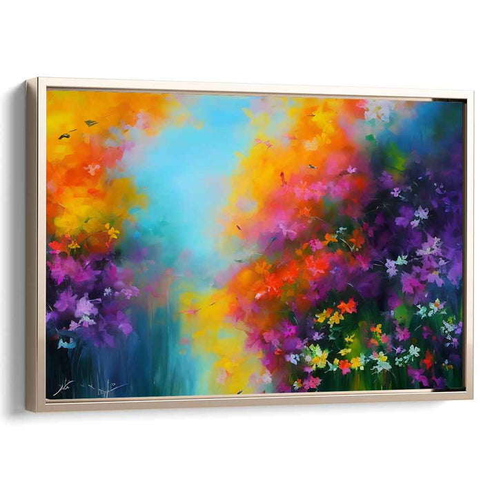 Vibrant Garden Dream: Abstract Floral Explosion Canvas Art Print