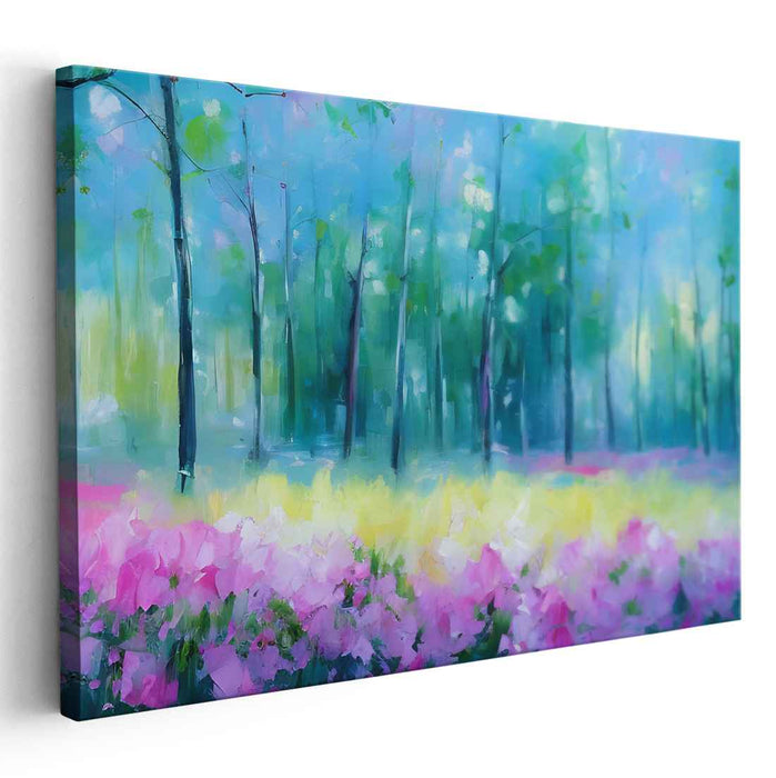 Serene Spring Morning: Impressionist Forest and Meadow Canvas Art Print