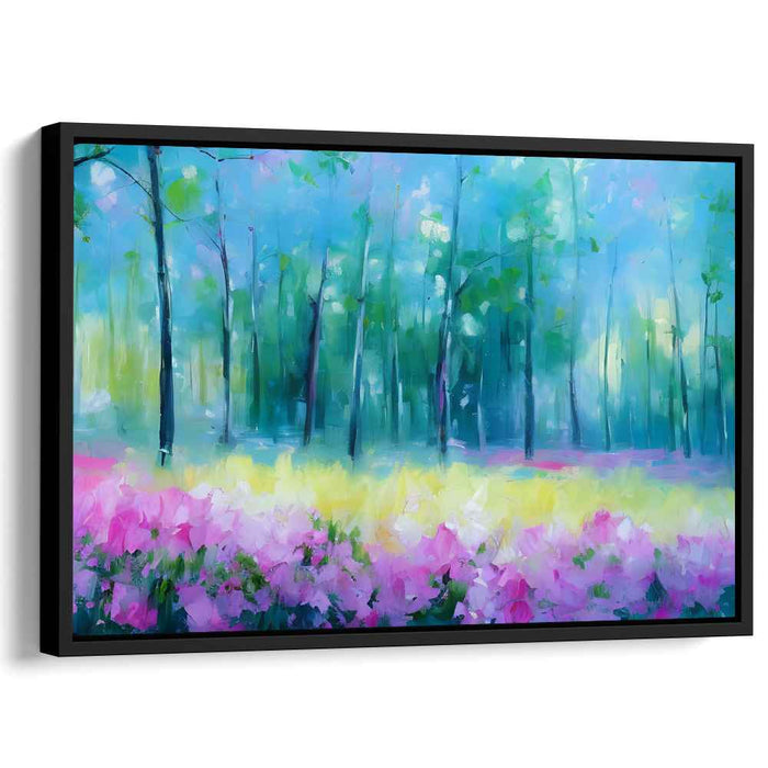 Serene Spring Morning: Impressionist Forest and Meadow Canvas Art Print