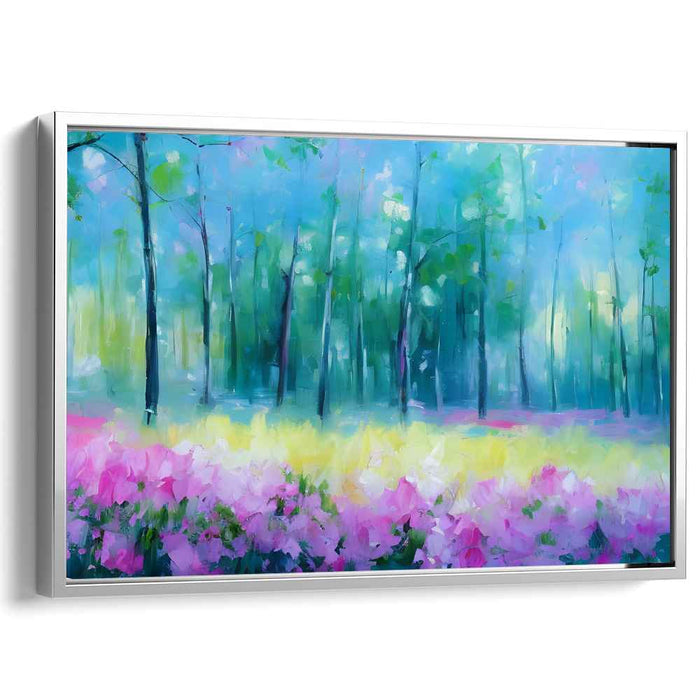 Serene Spring Morning: Impressionist Forest and Meadow Canvas Art Print