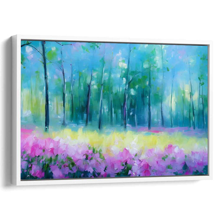 Serene Spring Morning: Impressionist Forest and Meadow Canvas Art Print