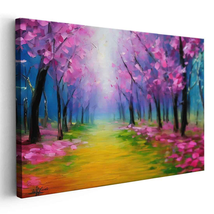Blossoming Pathway: Vibrant Spring Forest Canvas Art Print
