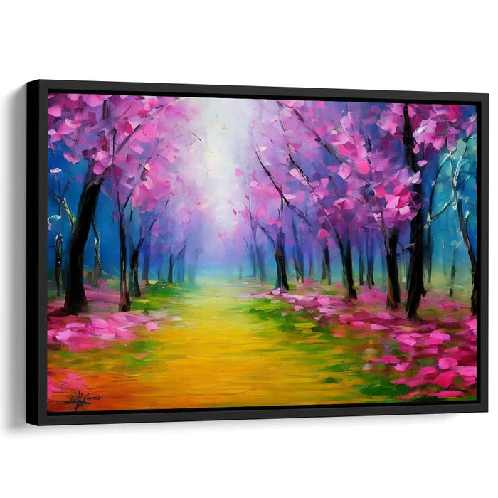 Blossoming Pathway: Vibrant Spring Forest Canvas Art Print