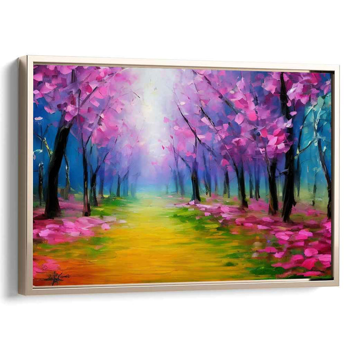 Blossoming Pathway: Vibrant Spring Forest Canvas Art Print