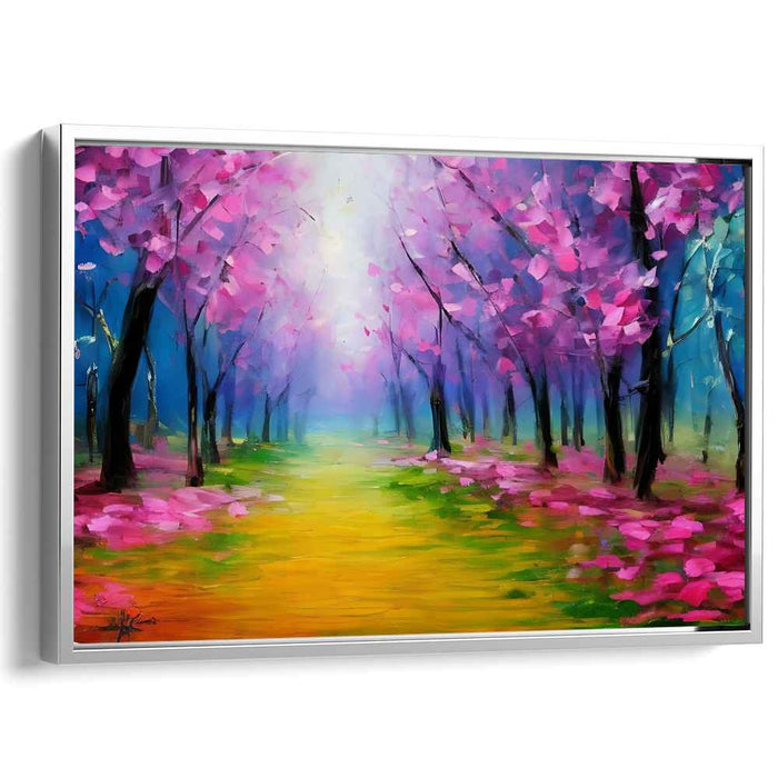 Blossoming Pathway: Vibrant Spring Forest Canvas Art Print