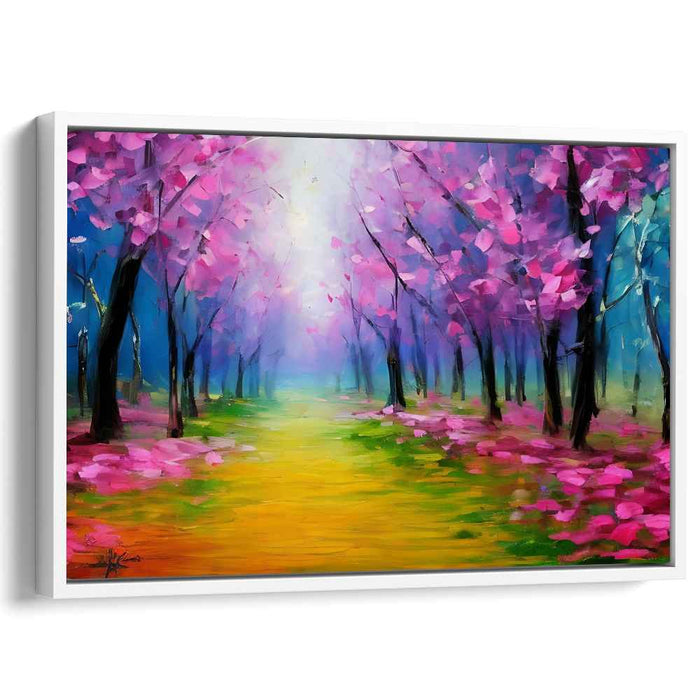 Blossoming Pathway: Vibrant Spring Forest Canvas Art Print