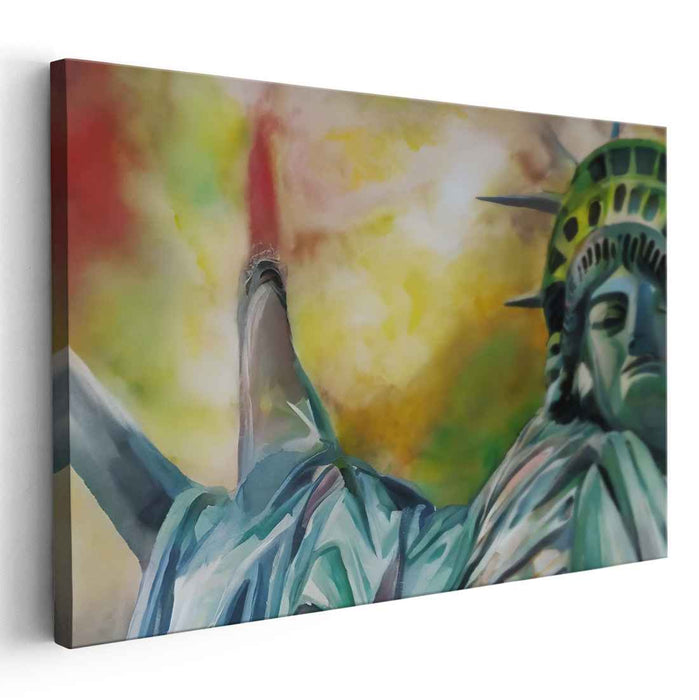 Ethereal Freedom: Abstract Expressionist Statue of Liberty Canvas Art Print