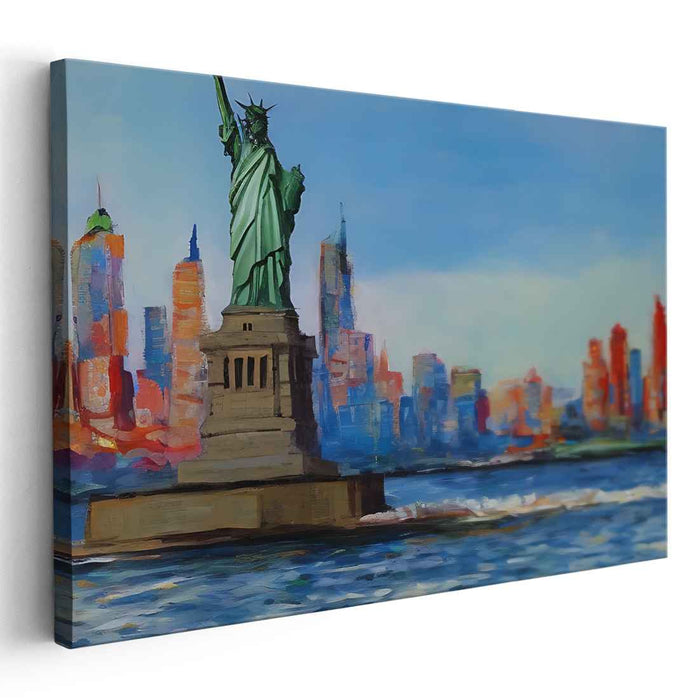 Statue of Liberty: Vibrant Cityscape Impressionist Canvas Art Print