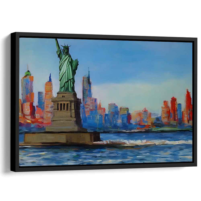 Statue of Liberty: Vibrant Cityscape Impressionist Canvas Art Print