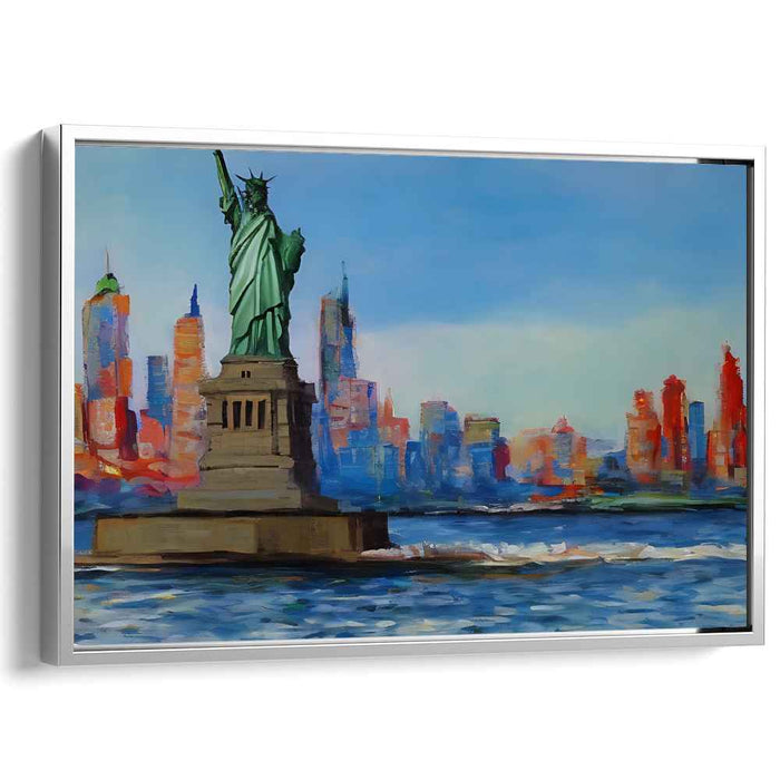 Statue of Liberty: Vibrant Cityscape Impressionist Canvas Art Print