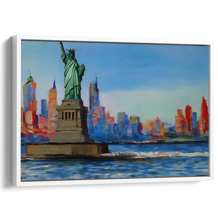 Statue of Liberty: Vibrant Cityscape Impressionist Canvas Art Print