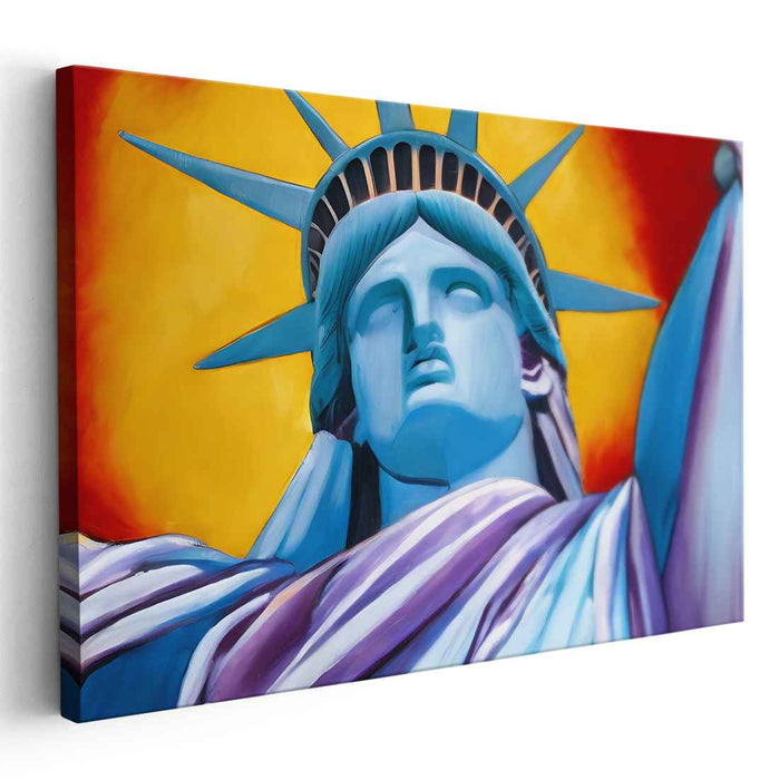 Electric Liberty Glow: Bold and Vibrant Statue of Liberty Canvas Art Print