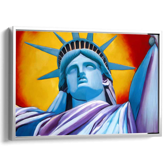 Electric Liberty Glow: Bold and Vibrant Statue of Liberty Canvas Art Print