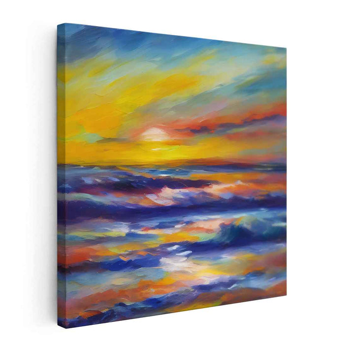 Melting Horizons: Luminous Seascape Sunset Canvas Art