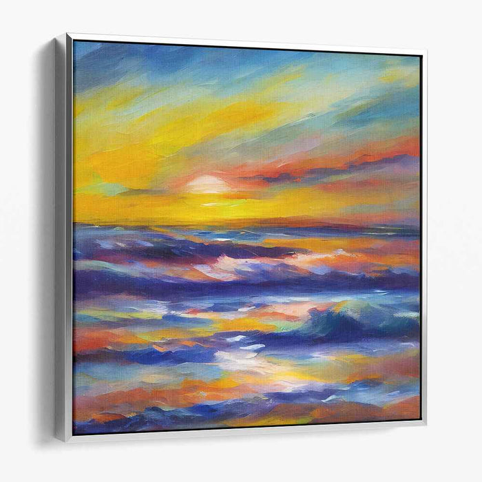 Melting Horizons: Luminous Seascape Sunset Canvas Art