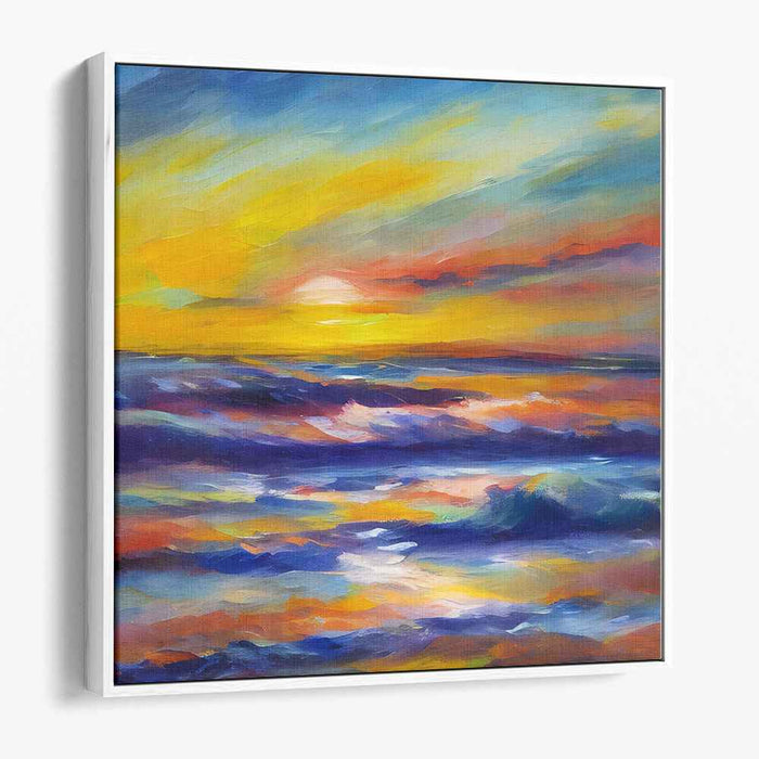 Melting Horizons: Luminous Seascape Sunset Canvas Art