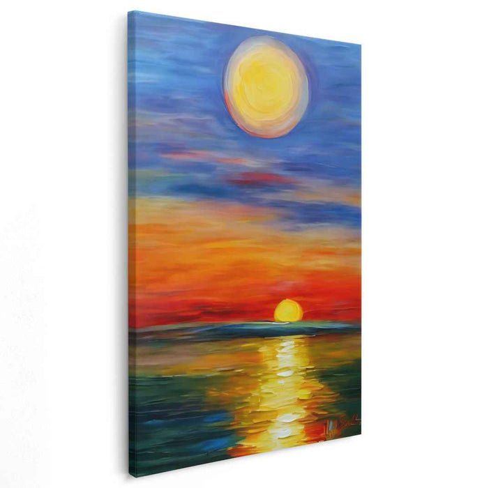 Blurred Aquatic Border: Impressionistic Ocean Horizon Canvas Art Print