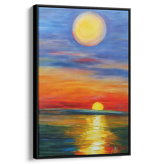 Blurred Aquatic Border: Impressionistic Ocean Horizon Canvas Art Print