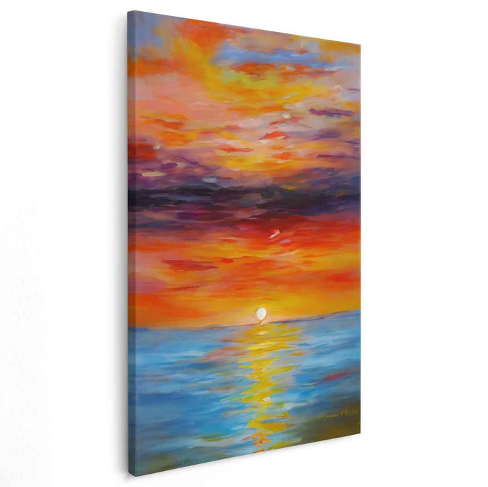 Embers of the Sea: Ocean's Embrace in Fiery Hues Canvas Art Print