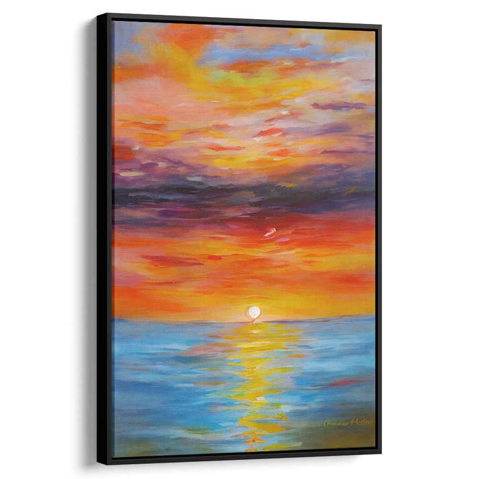 Embers of the Sea: Ocean's Embrace in Fiery Hues Canvas Art Print