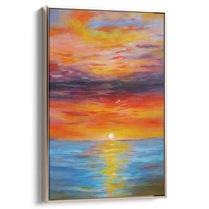 Embers of the Sea: Ocean's Embrace in Fiery Hues Canvas Art Print