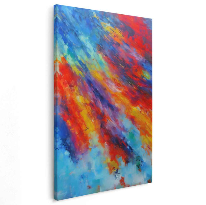 Dynamic Flames: Abstract Expressionist Red and Blue Canvas Art Print