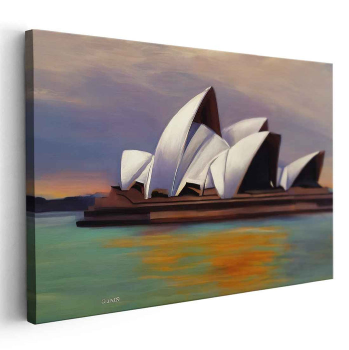 Serene Sunset at Sydney Opera House: Realistic Evening Harbor Canvas Art Print