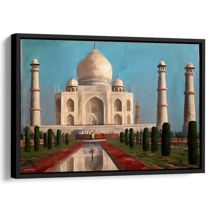 Architectural Splendor Awakening: Realistic Taj Mahal at Dawn Canvas Art Print