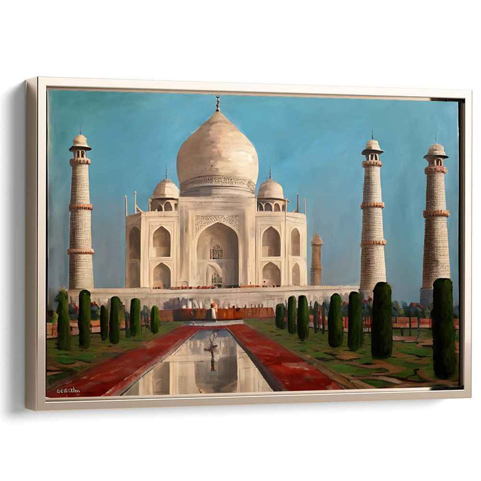Architectural Splendor Awakening: Realistic Taj Mahal at Dawn Canvas Art Print