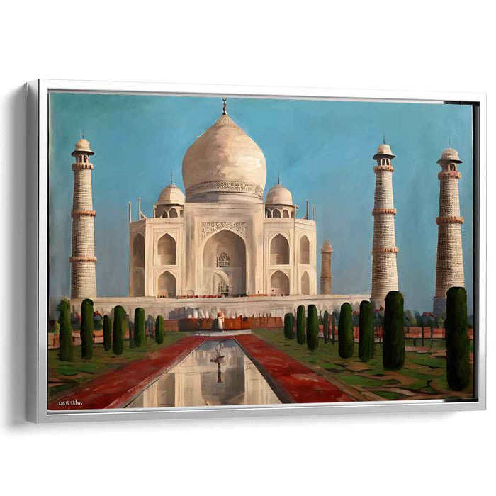 Architectural Splendor Awakening: Realistic Taj Mahal at Dawn Canvas Art Print