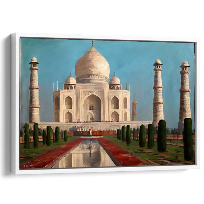 Architectural Splendor Awakening: Realistic Taj Mahal at Dawn Canvas Art Print