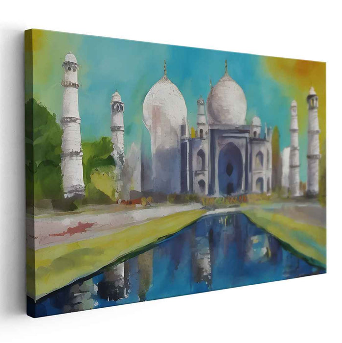 Mystical Marble Mirage: Vibrant Taj Mahal Reflection Canvas Art