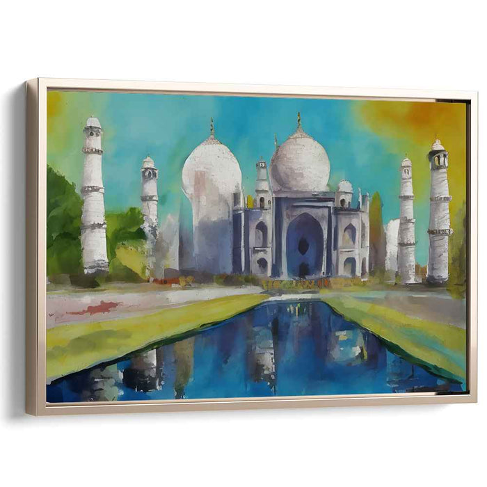 Mystical Marble Mirage: Vibrant Taj Mahal Reflection Canvas Art