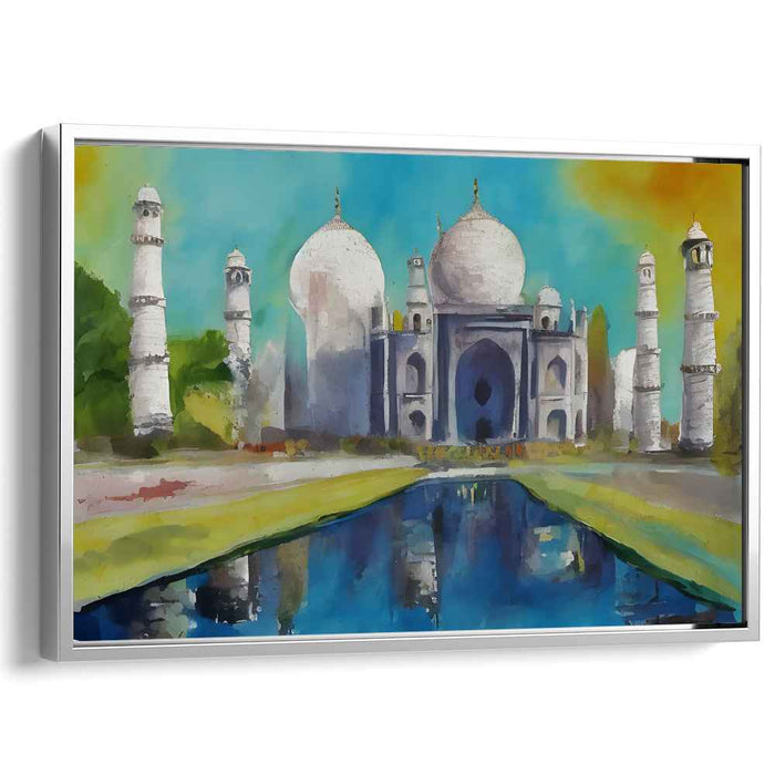 Mystical Marble Mirage: Vibrant Taj Mahal Reflection Canvas Art