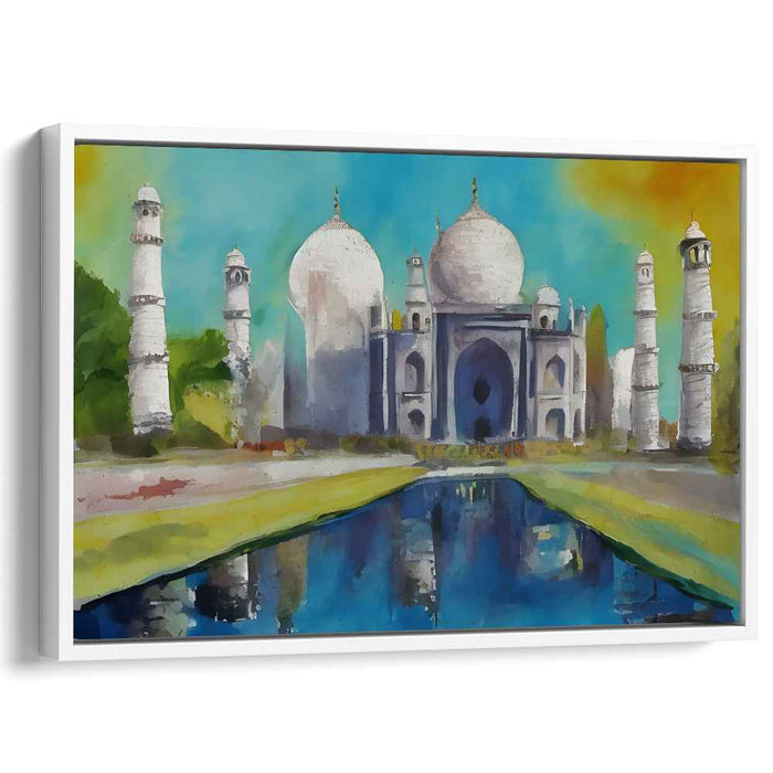 Mystical Marble Mirage: Vibrant Taj Mahal Reflection Canvas Art
