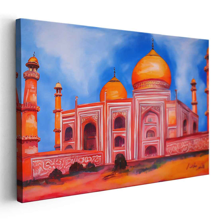 Tangerine Twilight Serenade: Vibrant Orange Mosque Canvas Art Print