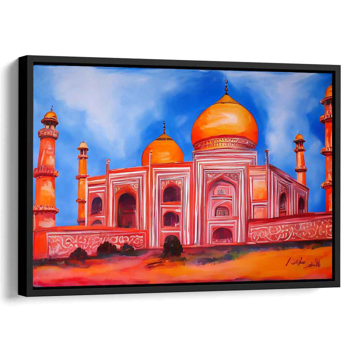 Tangerine Twilight Serenade: Vibrant Orange Mosque Canvas Art Print