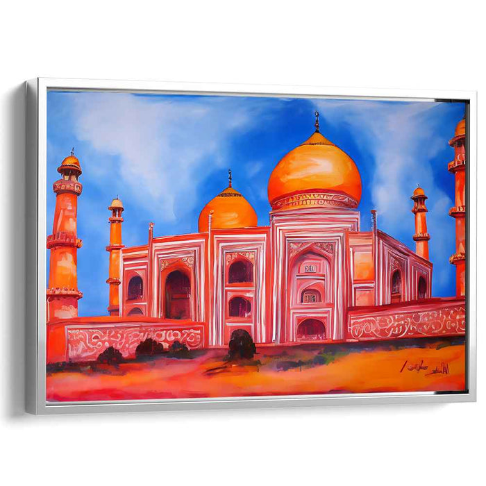 Tangerine Twilight Serenade: Vibrant Orange Mosque Canvas Art Print