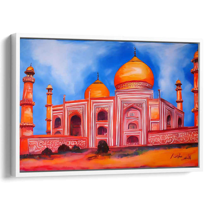 Tangerine Twilight Serenade: Vibrant Orange Mosque Canvas Art Print