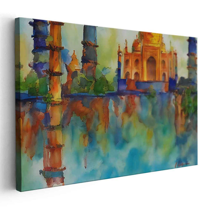 Impressionist Bliss: Vibrant Reflections of Taj Mahal Canvas Art