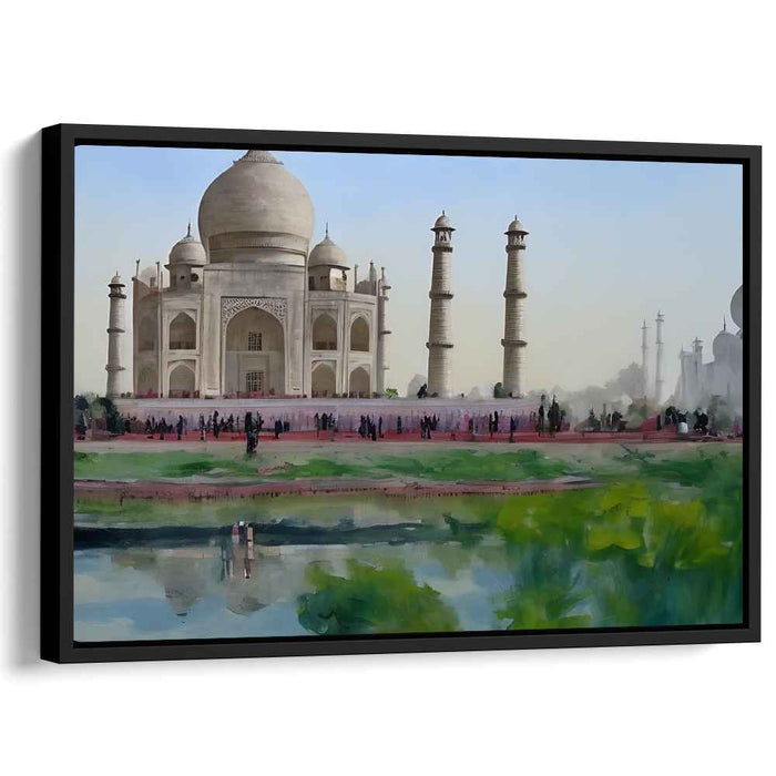 Sapphire Serenity Mirage: Watercolor Taj Mahal Landscape Canvas Art Print